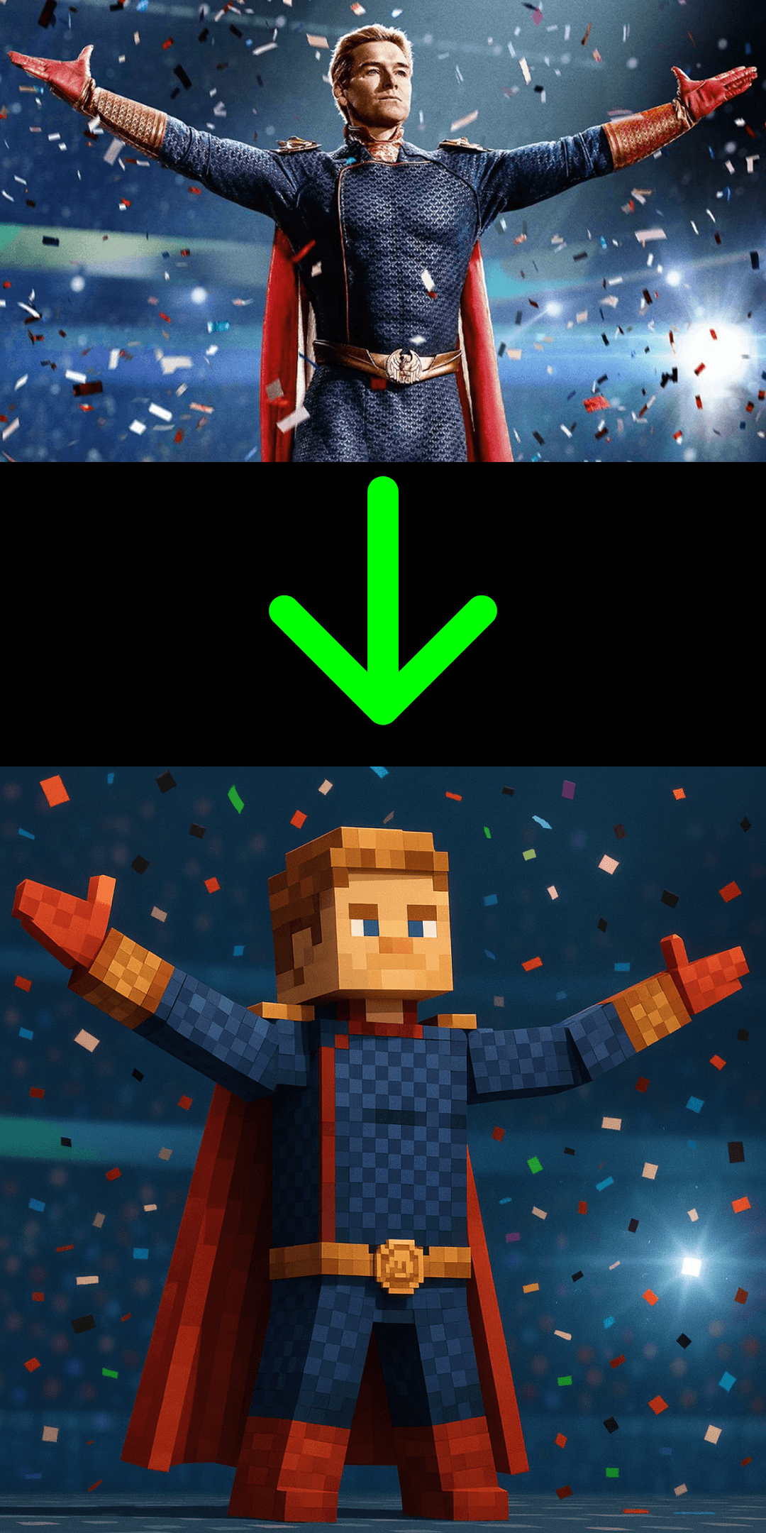 Homelander, the main character of the boys but in Minecraft